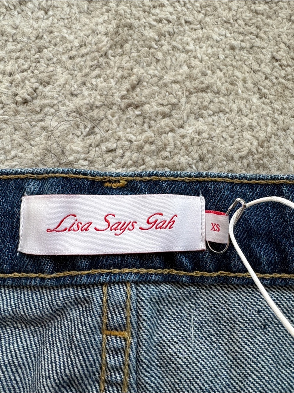 Lisa Says Gah Dark Blue Denim Mini Skirt with Front Tie - Picture 3 of 5